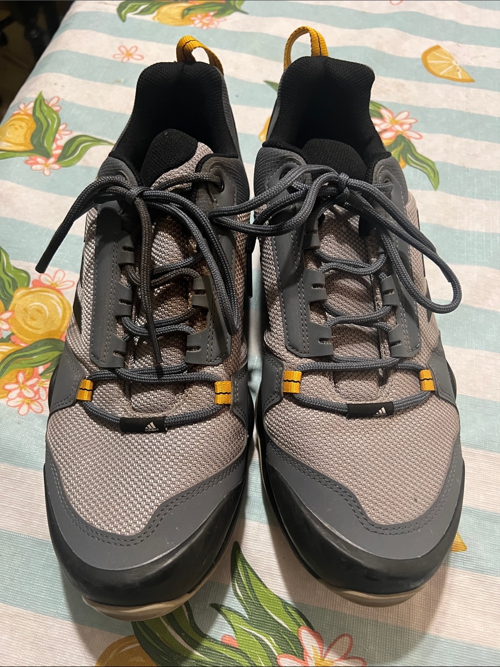adidas Gray and Black Men's Trail-Style Sneakers with Yellow Accents